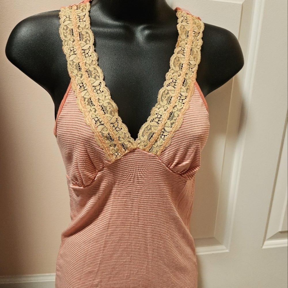 Splendid Striped Racerback Top with Lace Trim